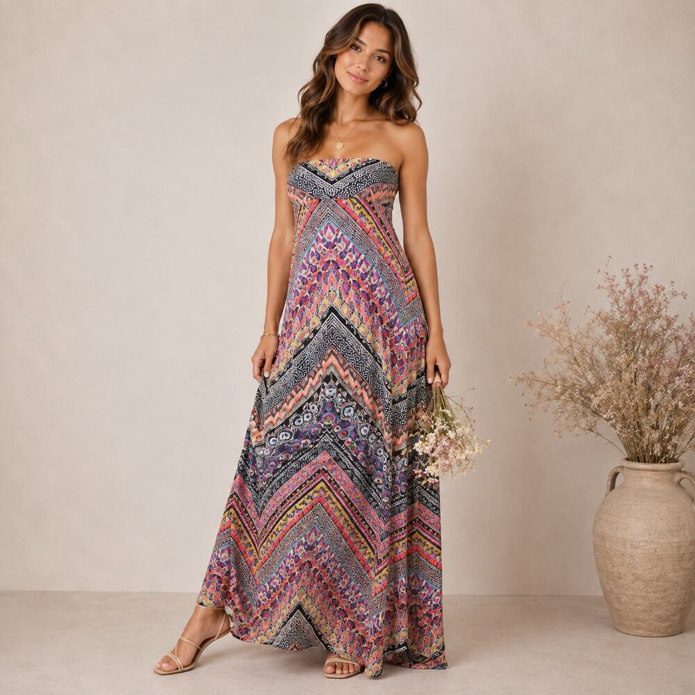 Hot Kiss Sleeveless Maxi Dress Women's Size L/XL Multicolor Boho Vacation Casual